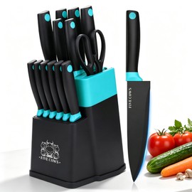 14 Pcs Kitchen Knife Block Set with Sharpener (Green)