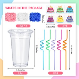 Qinyoung 24 Set Creative Happy Birthday Gifts from Teacher Students Birthday Cups with Lids Colorful Straws Stickers and Raffia Plastic Cups for Reward Kids Prize Classroom Party Supplies (Cute)