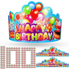 Meooeck 100 Pcs Birthday Crowns Happy Birthday Hats Colorful Paper Crowns Party Hats for Kids Adults Birthday Party Celebration Supplies