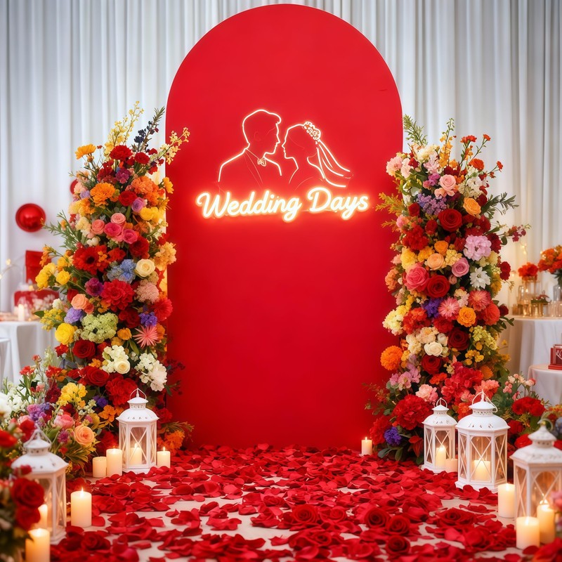 6FT Red Arch Cover - Polyester Fitted Wedding Arch Stand