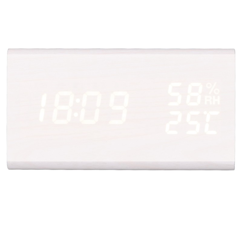 LED Digital Alarm Clock Multipurpose Wooden Clock with Voice Control