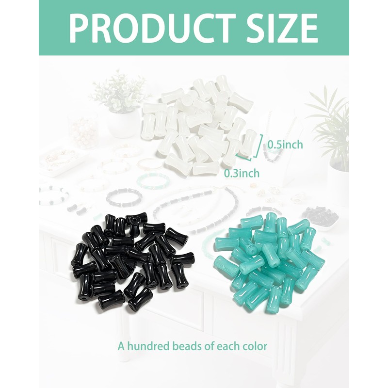 300Pcs Bamboo Beads,Transparent Bamboo Joint Craft Bead for DIY Beaded