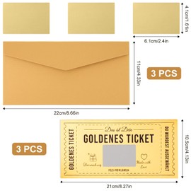 3 Golden Ticket Scratch Cards with Envelopes, Deluxe Surprise Scratch Cards for Prizes, Surprise Christmas Card for Birthday Gifts, Anniversaries, Christmas