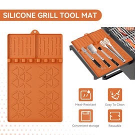 2PCS Silicone Griddle Tools Mat for Ninja FlexFlame, Heat-Resistant Utensil Holder and Drip Pad, Non-Slip BBQ Side Shelf Accessory for Outdoor Grill and Kitchen