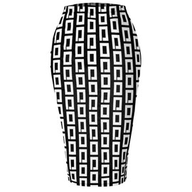 SSOULM Women's Work Office Stretchy Fitted Midi Pencil Skirt with BLACKGEO Slit and Plus SizeBLACKGEO M