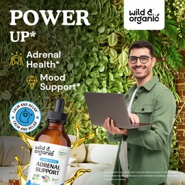 Wild & Organic Adrenal Support Drops for Positive Outlook - Natural Adrenal Support Supplements for Women and Men - Vegan, No Sugar & Alcohol - 2-Month Supply - 4 fl oz