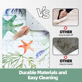 MOAMUN Bath Mat for Tub for Kids, Non Slip Bathtub Mat with Drain Holes and Strong Suction, Machine Washable Shower Slip Mat for Bathroom Tubs (Green Starfish)