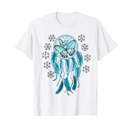 Dreamcatcher Boho Blue Butterfly Graphic Feathers Dream Away T-Shirt