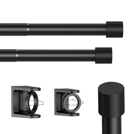 VIOREMOS Small Shower Curtain Rod Black 24-48" Adjustable With Holder Short Spring Curtain Rod No Drilling Curtain Rod,Tension Shower Rods For Bathroom, Kitchen, Closet,Bookshelf (1Pcs)