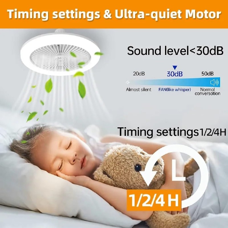 Peaoop Silent Socket Fan Light - Screw-in Ceiling Fan Light