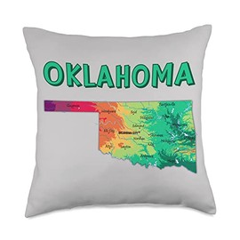 Physical Map of Oklahoma major cities, lakes, rivers, USA Throw Pillow