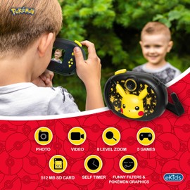 ekids Pokemon Kids Camera with SD Card, Digital Camera for Kids with Video Recording and Built-in Digital Stickers, Great Stocking Stuffers for Kids