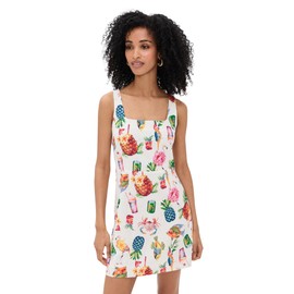 MOON RIVER Women's Square Neck Colorful Print Mini Dress, Cream Multi, M