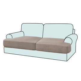 GAMUKAI 2PC Stretch T Cushion Sofa Slipcovers Individually Sofa Cushion Covers for 2 Cushion Loveseat Couch Seat Cushion Covers (2, Taupe)
