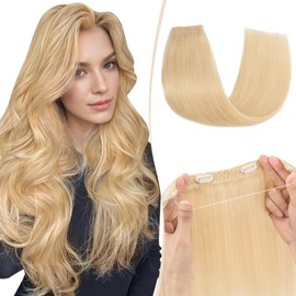 Benehair Secret Wire in Hair Extensions Real Human One Piece Adjustable #60 Platinum Blonde Invisible Headband Hair Extension with Clips Straight 16 Inches (65g)