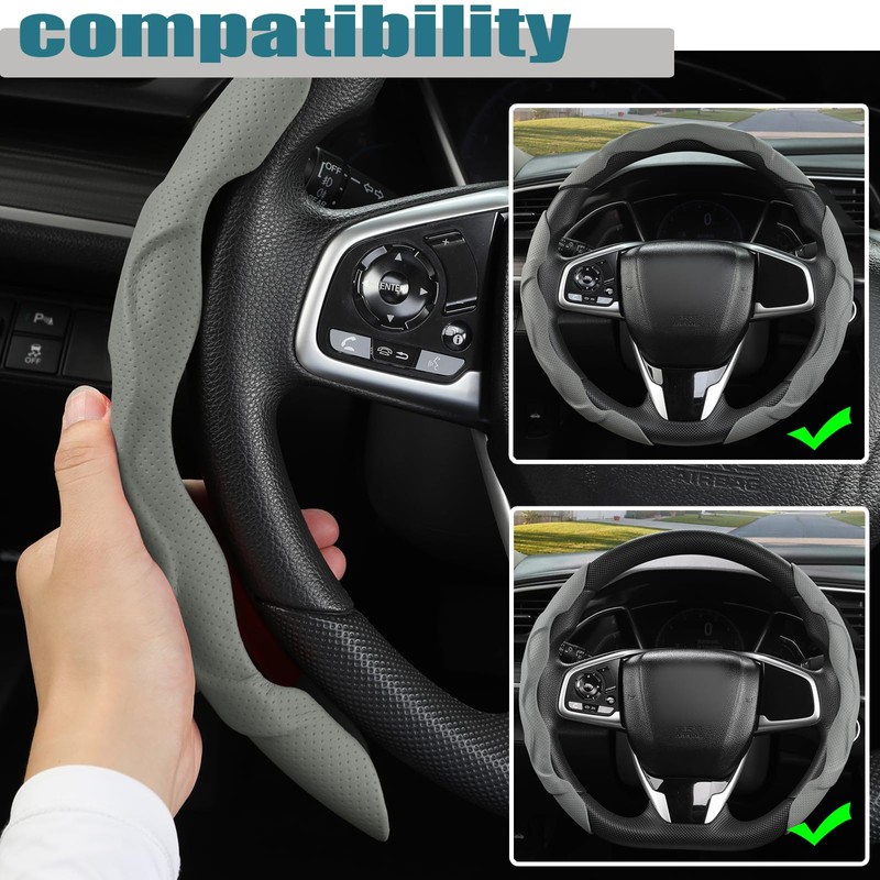 West Llama 3PCS Leather Auto Steering Wheel Cover, Snap on