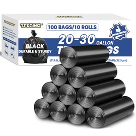 T.FORING 20-30 Gallon Trash Bags Black 100 Count - 1.28 Mil Thick, 30" x 35" Large Garbage Bags 20+ Gallon Trash Can Liners Unscented for Kitchen Home yard Commercial Outdoor