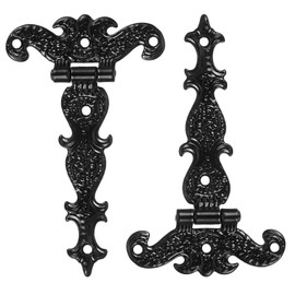 uxcell 3.5 Inch Door Tee Hinge, 2Pcs T-Strap Hinges Retro Decorative Hinge for Wooden Fences Yard Doors Barn Gate Wooden Box, Black