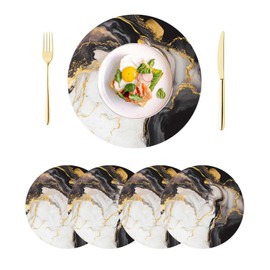 Round Placemats 14 Inch Set of 4 Marble Pattern Premium Linen Non Slip & Heat Resistant Stain Resistant for Party Kitchen Dining Kitchen Restaurant Decoration