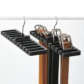 Belt Holder Tie Holder with 10 Slots for Ties and Belts, Scarf, Sturdy Plastic, Space Saving, 30.5 x 7.3 x 14 cm, Black