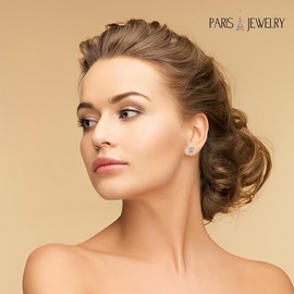 Paris Jewelry 18K Yellow Gold 3ct Aquamarine Square 18 Inch Necklace and Earrings Set Plated