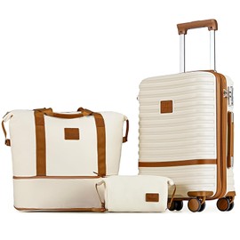 Joyway Juego de maletas de 3 piezas con ruedas giratorias, maletas de viaje expandibles de lado rígido con cerradura TSA, Blanco/Marrón,...