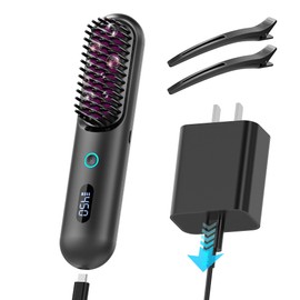 Upgrade Cordless Hair Straightener Brush, Portable Straightening Brush for Travel, USB C Rechargeable Heated Straightener Comb with Anion for Women, Anti-Scald Design Suitable for Thick, Thin Hair