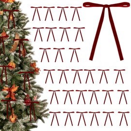 Aodaer 48 Pieces Burgundy Christmas Tree Velvet Bow 5 x 7 Inch Christmas Tree Bow Decoration Vintage Ribbon Bows Rustic Crafts Gift Wrapping for Indoor Outdoor Holiday Wreaths Garlands Door Decor