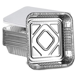 HOMESmith 10 Pack Aluminium Foil Trays with Lids Containers Strong and Large Tin Foil Food Take Away Container Disposable Food Take Out Box with Lid|1 Litre Square |
