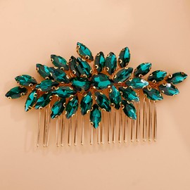 Missgrace Bridal Gold Silver Pink Rhinestones Hair Comb Sparkling Dainty Black Rhinestones Headpiece for Women Elegant Hair Comb Hair Accessoires for Bride Women (Peacock Green)
