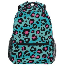 Oarencol Teal Leopard Backpack Pink Animal Skin Print Bookbag Daypack Travel Hiking Camping School Laptop Bag