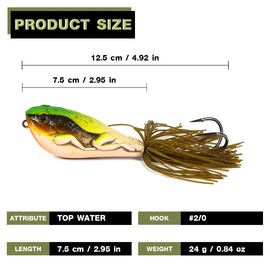 Weebass Lure - FROXILLA 75mm/24g Topwater Frog Lures, Popper Bait, Vibration, Frog Lures, Frog Hard Bait (Brown)