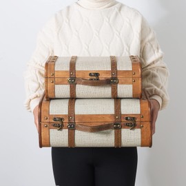 SLPR Wooden Vintage Suitcases - Set of 2, Retro Luggage Décor, Antique Decorative Storage Chests with Lids, Old Style Wood Travel Trunks for Home Décor