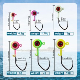 CWSDXM Painted Crappie Jig Heads 3D Eyes Fishing Hooks with Wire Keeper Lures for Crappie Panfish Bass Fishing Jig Hooks Assortment 1/16 oz 1/8 oz 3/16oz 3/8 oz 1/4 oz (3/8oz 10g-20pcs)