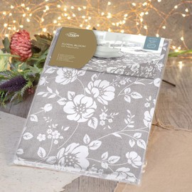 Dehaus® Wipe Clean Table Cloth - M Grey Floral Bloom - Wipe Clean PVC Oilcloth Table Cover - Rectangular Plastic Vinyl Tablecloth - Water Resistant & Easy To Clean - Kitchen or Dining Table Protector