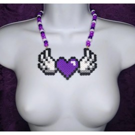 Purple Heart Perler Bead Kandi Necklace-EDC-RAVE-FESTIVAL-PLUR-EDM