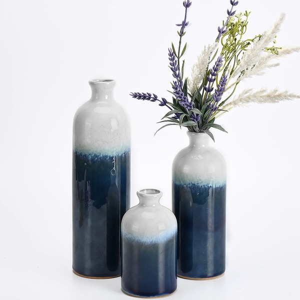 TERESA'S COLLECTIONS Navy Blue and White Vases for Home Decor,