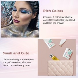 Glitter viso, 4 bottle festival glitter viso liquido gel sirena paillettes body glitter gel glitter per capelli unghie viso make up glitter adesivi per festival masquerade