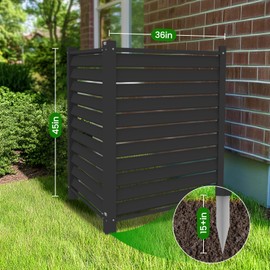 FLYYIBO Modern Black Louvered Fence, 48" W x 48" H, 2 Panels, Privacy Screen for AC, Trash Can, Pool Equipment, Outdoor Patio Backyard