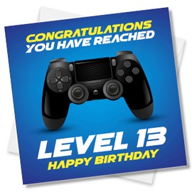 Punkcards 13th Birthday Card - Gamer Birthday Card - ‘Congratulation You Have Reached Level 13’ - Birthday Cards - Age 13th Thirteen Thirteenth - Video Gaming Daughter Son Nephew