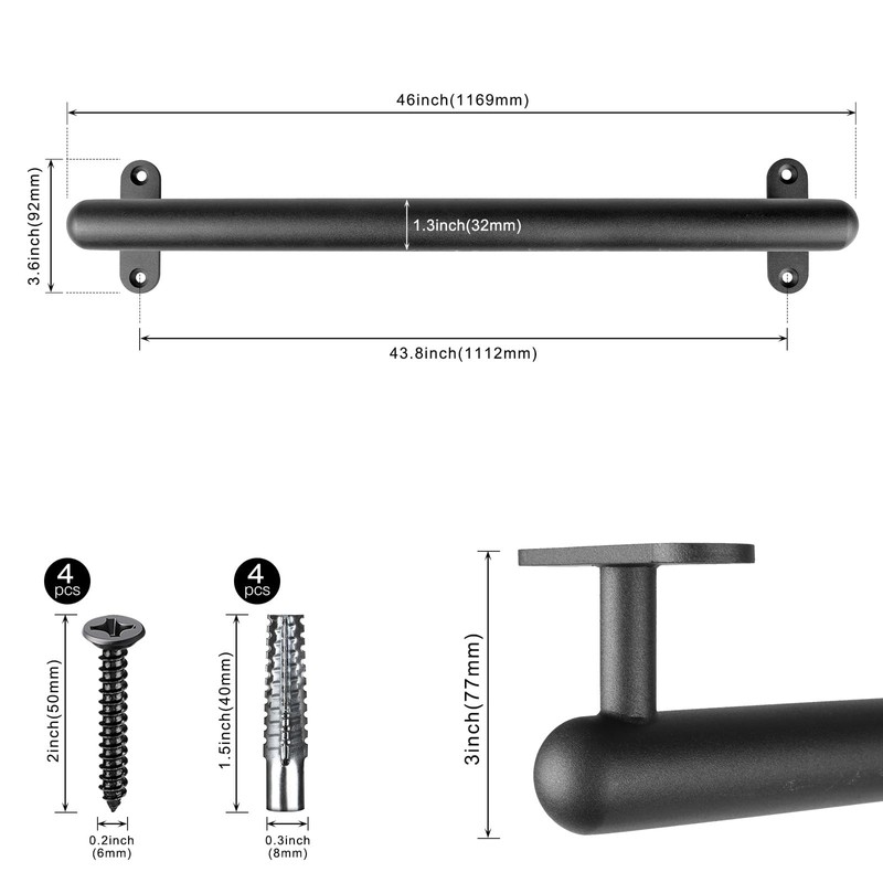 Dolibest 46 Inch Wall Mount Metal Handrail, Staircase Step Handrail,