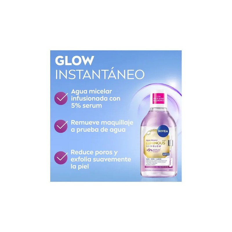Agua Micelar Desmaquilla Nivea Luminous 630 Skin Glow 400ml