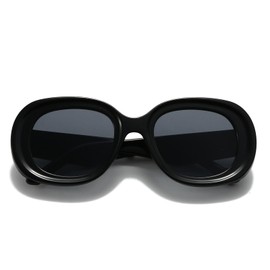 YAMEIZE Women's Sunglasses Large Oversized Round Elegant Classic Vintage Oversize Sunglasses Retro Oval Slim Glasses, black/grey