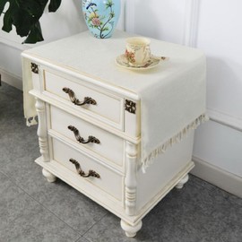 YASSINHE Bedside Table Tassel Cover Nightstand Dust Cover-White