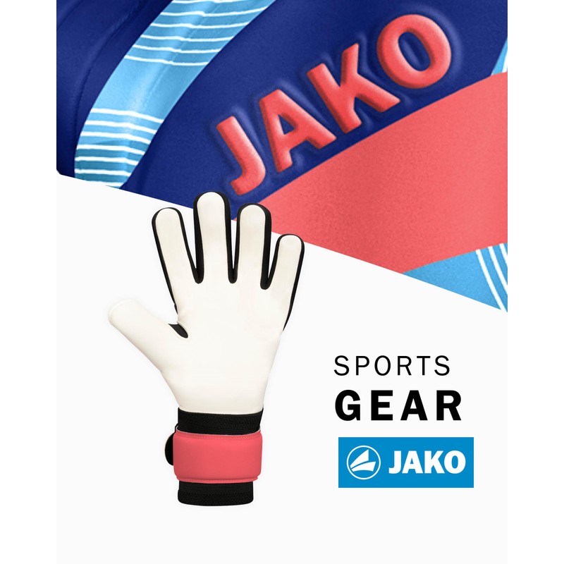 JAKO Unisex Goalkeeper Gloves River Basic Junior RC Coral/Sky Blue/Navy,