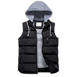 CREATMO US Women's Winter Cotton Padded Hooded Sports Vests Outdoor Recreation Gardening Vests Black M