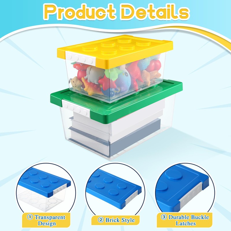 Vicenpal 4 Pack Toy Storage Containers with Lids Brick Shaped