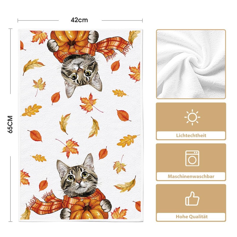 Artoid Mode Cat Leaves Hello Pumpkin Autumn Dish Towels 42x65