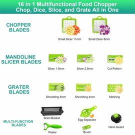 BellaCasa Essentials Vegetable Chopper - 20 in 1 Onion Chopper with Catch Container - Slicer, Dicer, Cutter - Professional Multifunctional Chopper - BPA Free - (16 piece set)