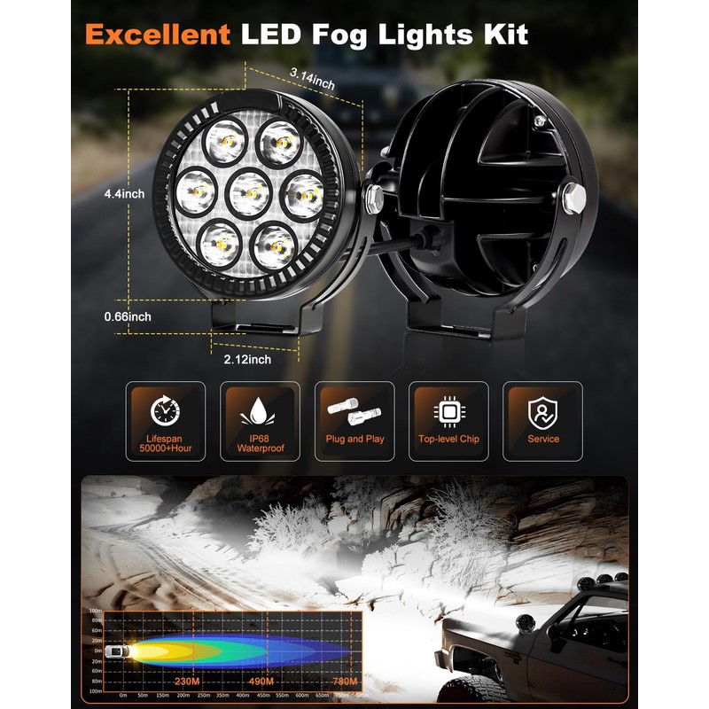 LEDMIRCY Round Off Road Lights, Ditch Lights With Toggle Switch